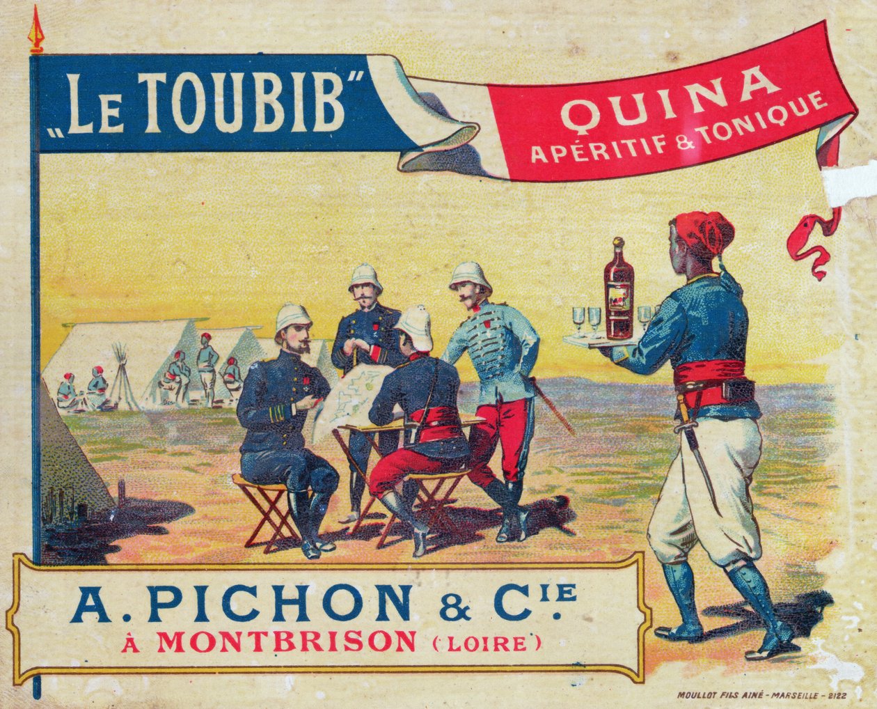 Etikett for le Toubib Aperitiff og Tonic Wine, sent på 1800-tallet av French School
