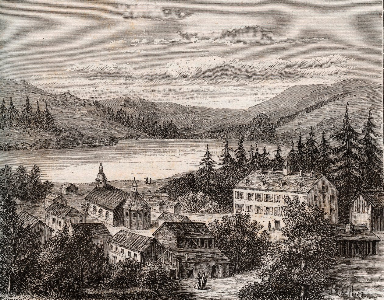Lac de Gerardmer - Alsace Champagne Ardenne Lorraine - engraving in “La France illustree: geography, history, statistical administration” by V.A. Malt-Brown. 1884 av French School