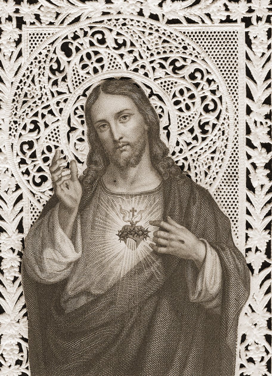 Blondekort som viser The Sacred Heart of Jesus, 1800-tallet (bw litho) av French School