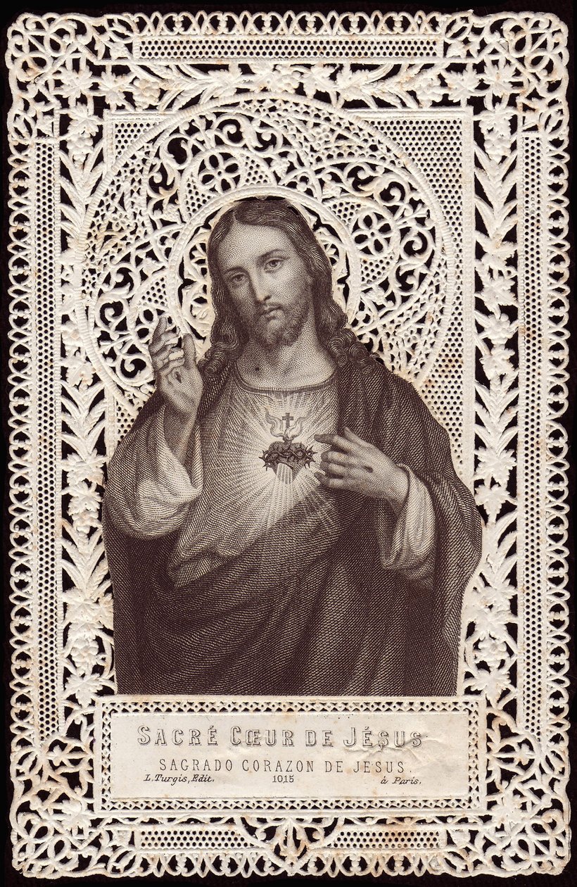 Blondekort som viser The Sacred Heart of Jesus, 1800-tallet (bw litho) av French School