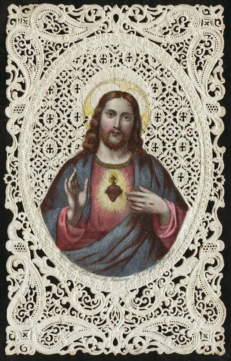 Blondekort som viser The Sacred Heart of Jesus, 1800-tallet av French School