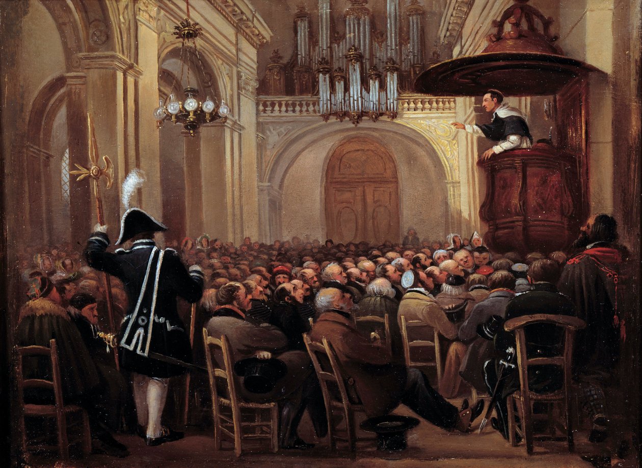 Lacordaire (Henri Lacordaire (1802-1861), religiøs av den dominikanske orden) forkynte careme i katedralen i Nancy. Anonymt maleri av French School