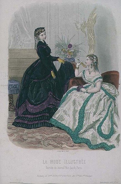 Damekjoler fra Madame Brent-Castle fra "Fashion Illustration"-delen av "Journal De La Famille", pub. av Leroy av French School