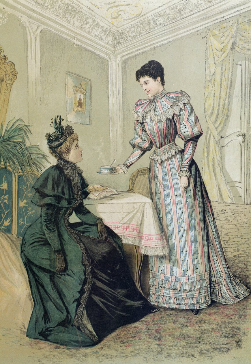 Damer som drikker te. ca. 1890 av French School