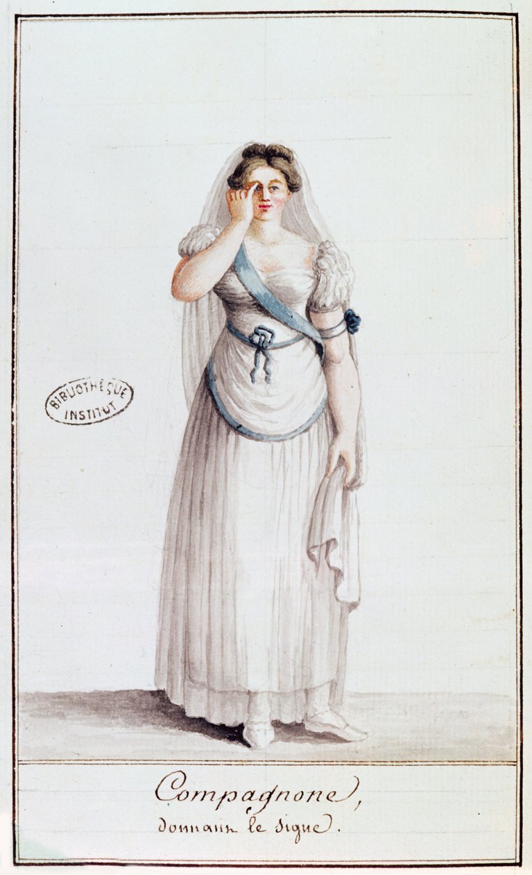 Lady Freemason gir et tegn, 1805 (wcolour) av French School