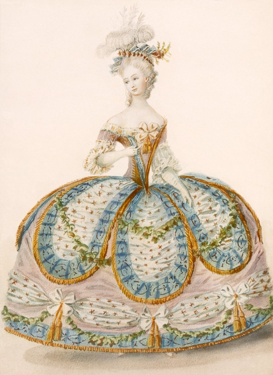 Dame i kjole for en kongelig anledning, designattr. til Anvorious, pub. april 1796 av French School