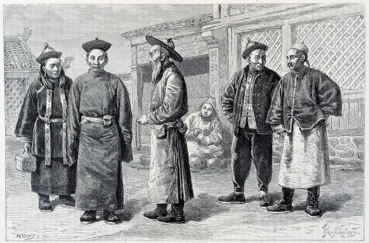 Lamaer og mongolere fra Ala-Chan - i "" Le Tour du Monde", 2. sem. 1887 av French School