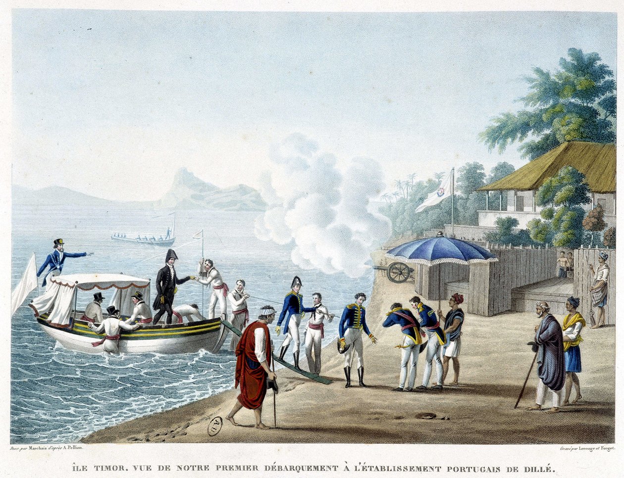 Lander ved den portugisiske bosetningen Dilé, øya Timor. av French School