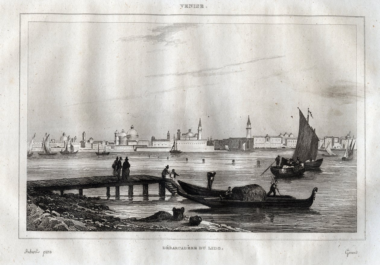 Landing stage of Lido of Venice - Engraving from “” Picturesque Italy”” by M. de Norvins, Ch. Nodier 1834-1836. av French School