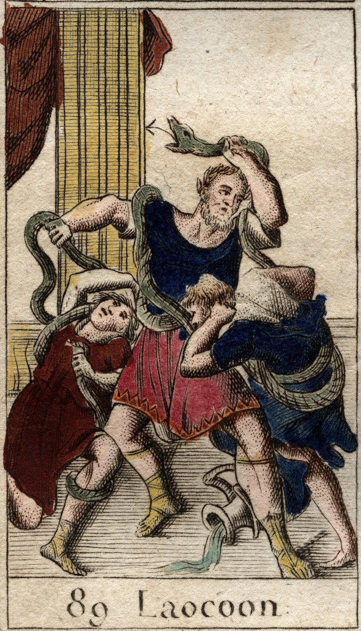 Laocoon Minerve supporting the Greeks sends the sea snakes to attack Laocoon who warns the inhabitants of the city of Troy against the horse. Snakes threw themselves at his two sons and moved them, then attacked Laokoon. (Minerva supporting the Greeks sent av French School