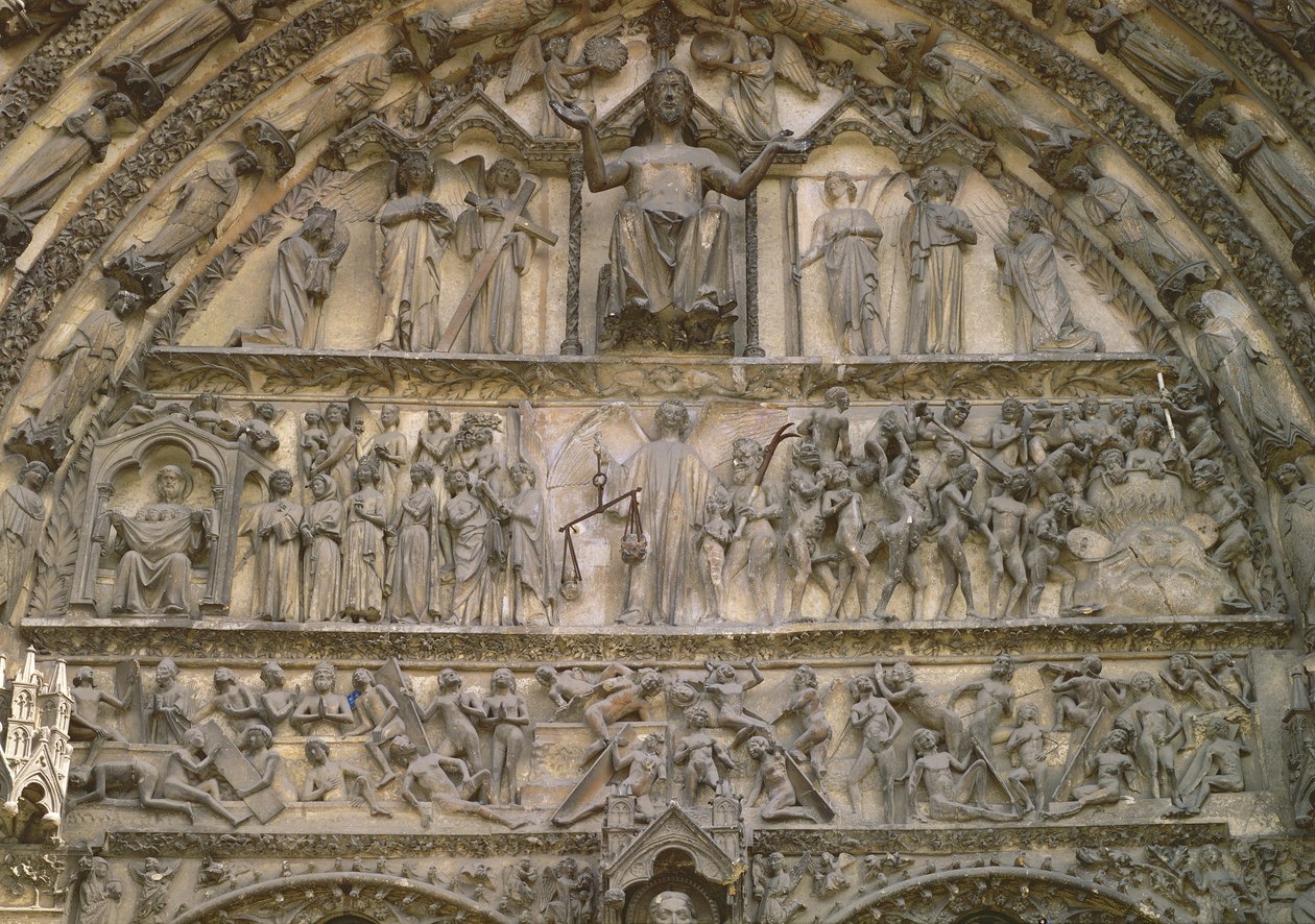 Siste dom, tympanon til den sentrale portalen til vestfasaden, 1200-tallet av French School