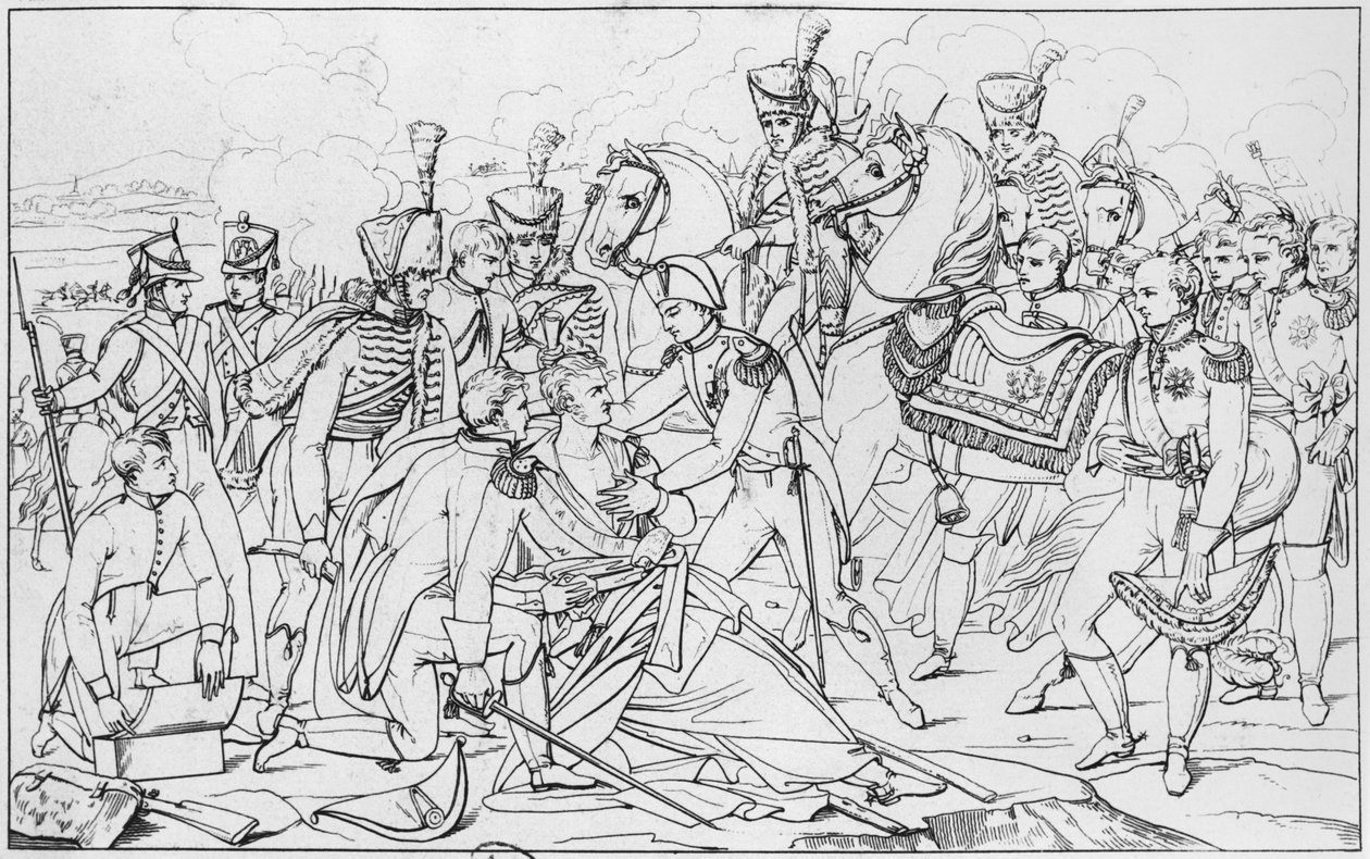 De siste øyeblikkene til marskalk Lannes, hertugen av Montebello, i slaget ved Essling 22. mai 1809, etter et maleri av Albert Paul Bourgeois, Salon av 1810 av French School