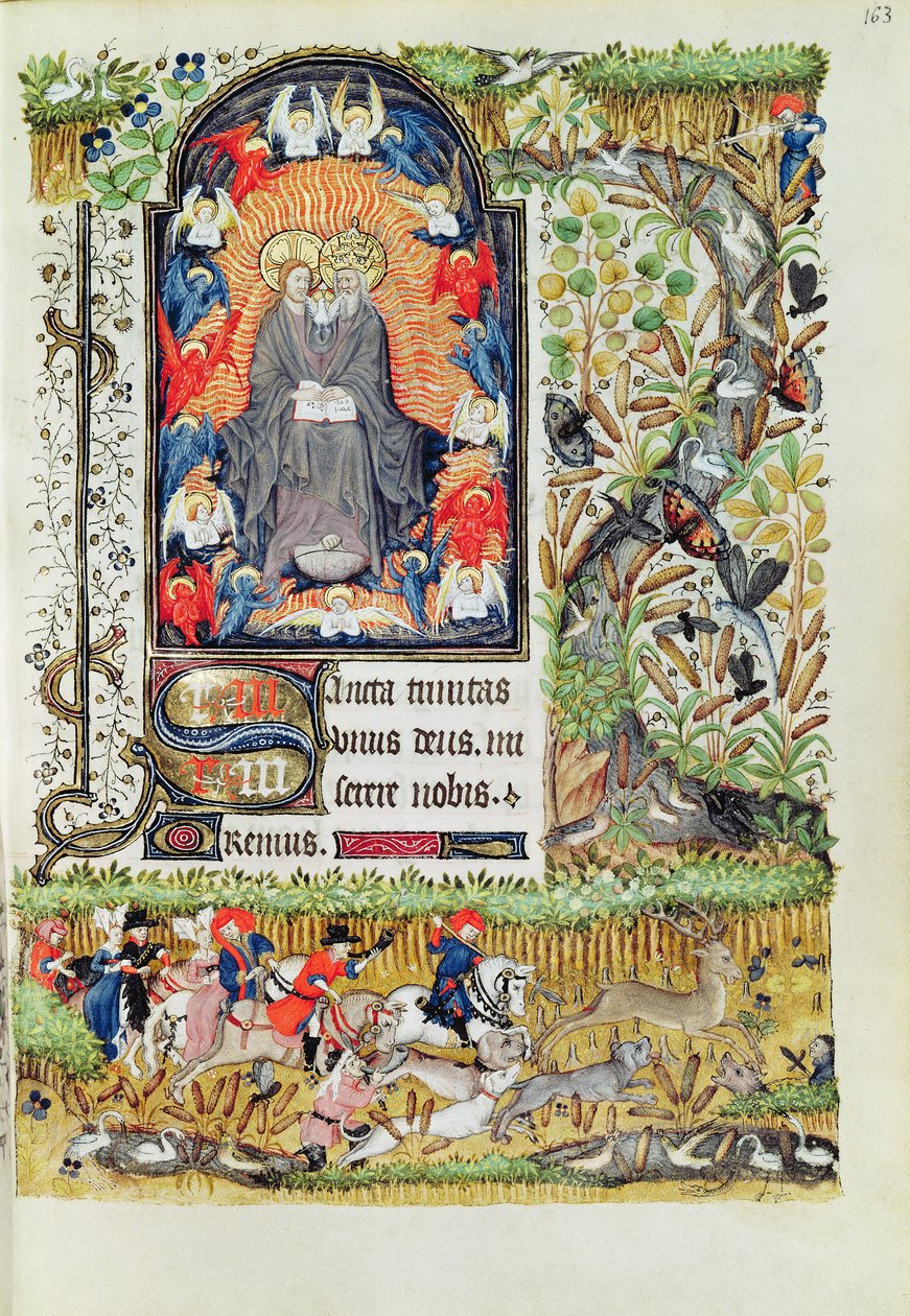Lat 1156 B f.163 november; hjortejakt, fra Hours of Marguerite dOrleans, 1426-38 av French School