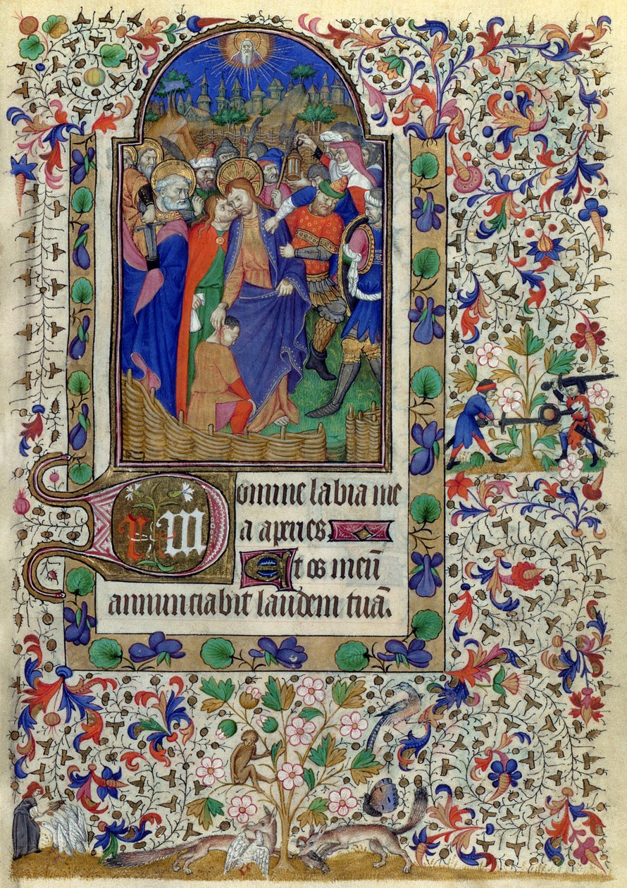 Lat 1156 f.133 The Kiss of Judas, from the Hours of Marguerite dOrleans, 1426-38 av French School