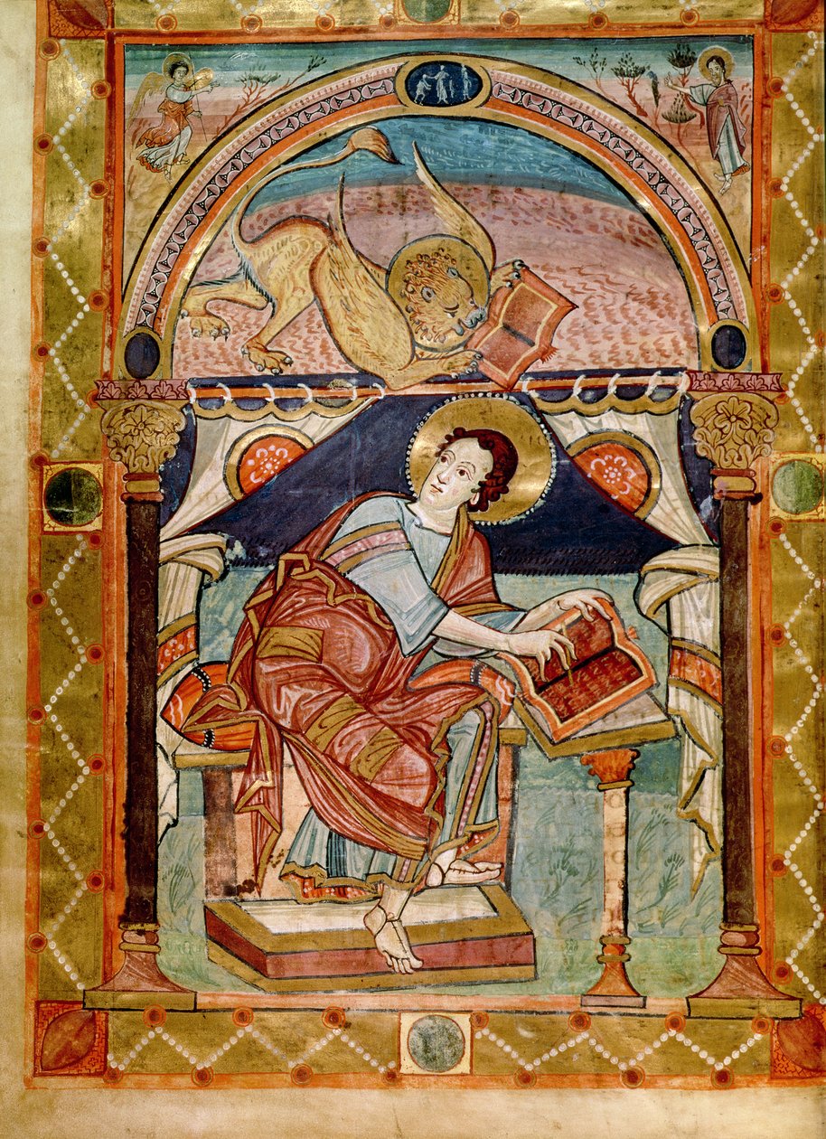 Lat 8850 f.81v St. Mark, fransk, fra Court School of Charlemagne av French School