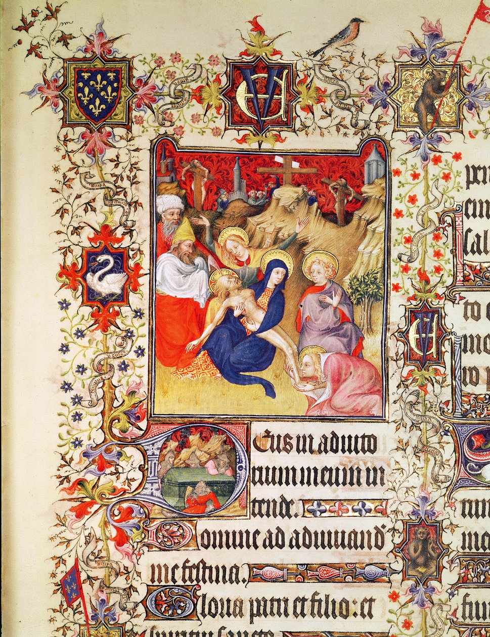 Lat 919 f.77 The Deposition of Christ, fra Grandes Heures of Duc de Berry, 1409 av French School