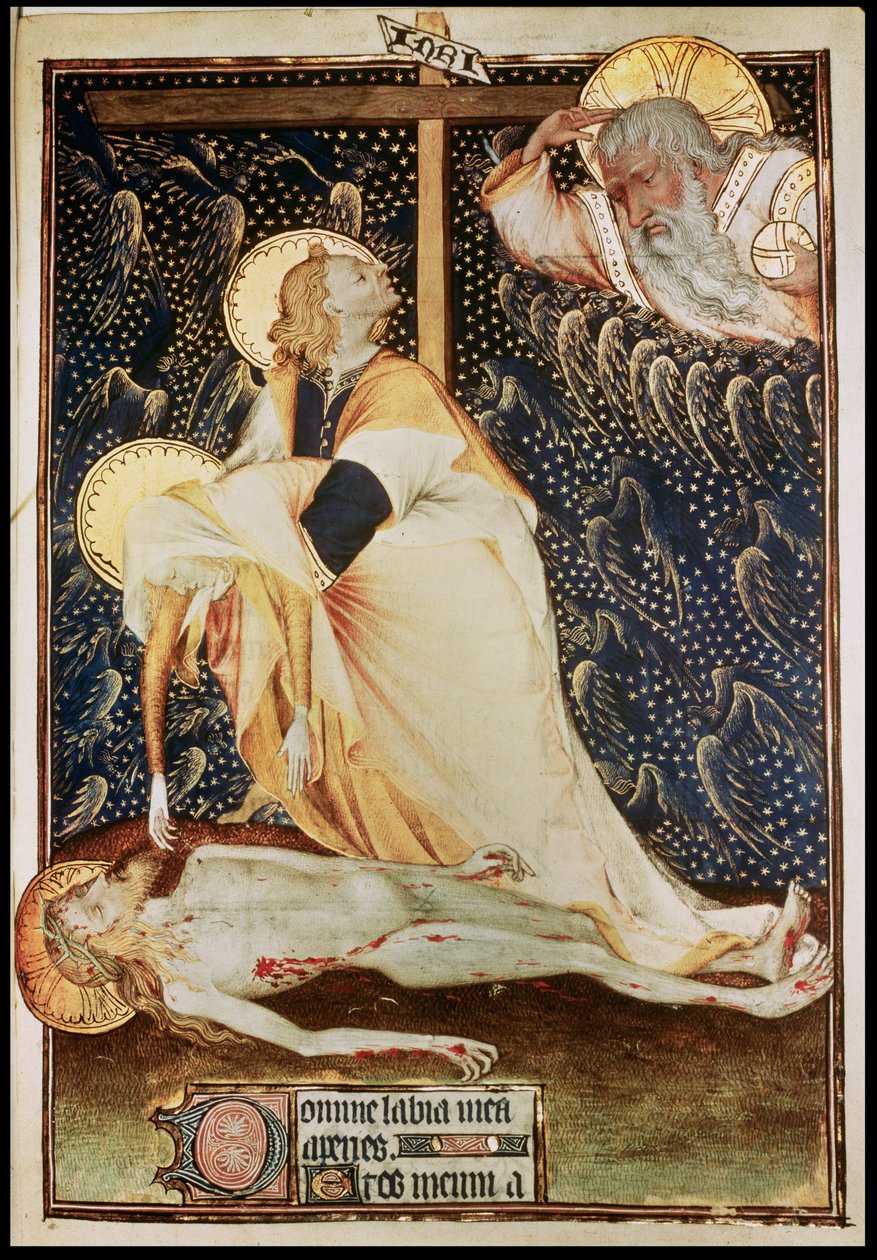 Lat 9471 f.135 The Deposition of Christ, laget for Yolanda, enken etter Ludvig II av Anjou, kjent i hennes levetid som dronningen av Sicilia, fra Grandes Heures de Rohan, 1418 av French School