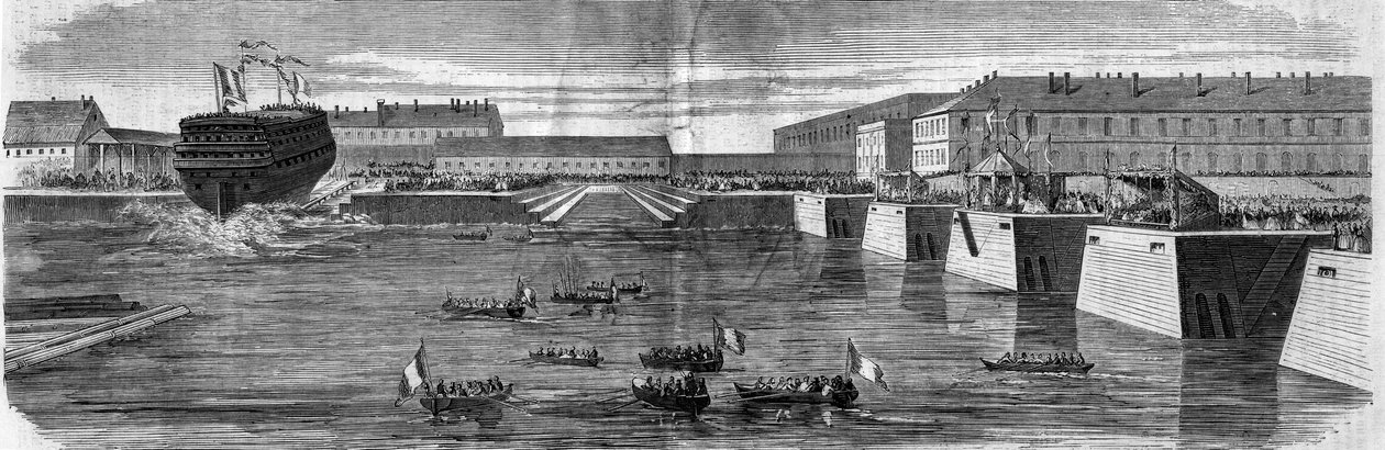 Launch of the ship has three bridges the “City of Nantes””. Cherbourg, Manche (50) av French School