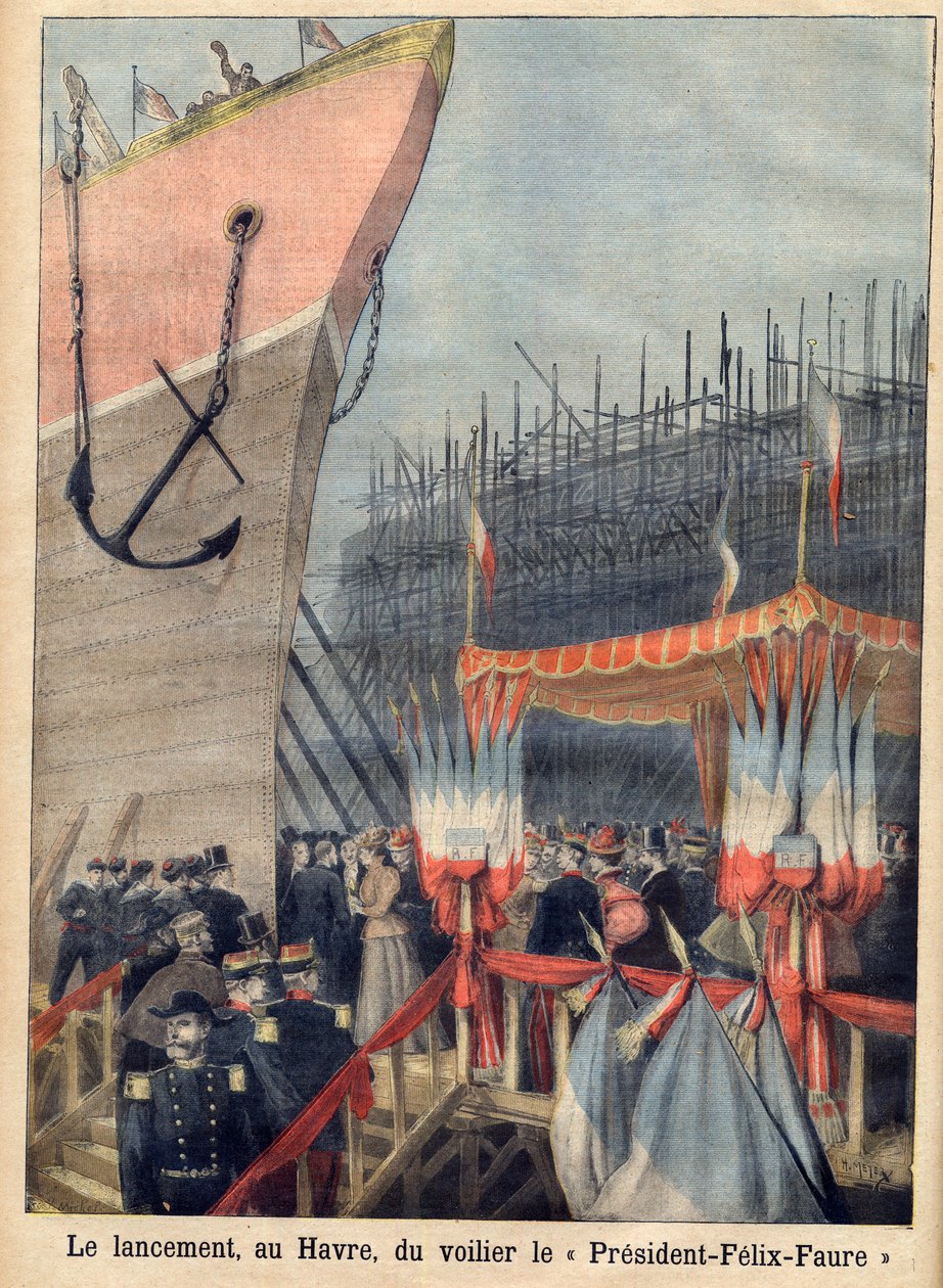 Lansering i Le Havre av "President Felix-Faure" seilbåt. "" Le petit Journal"" av French School
