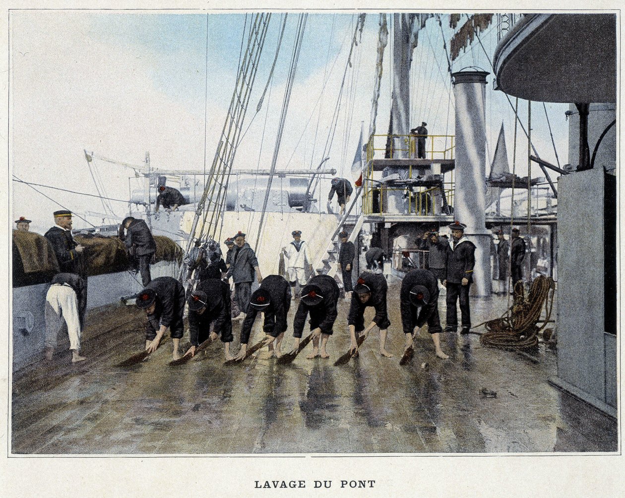 Vasking av dekk - i ""Military Album - Navy: Life on Board"" av French School