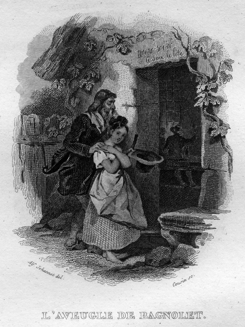 Den blinde mannen til Bagnolet Chanson de Beranger i "" Oeuvres completes"" (1834) av Pierre Jean de Beranger (1780-1857), fransk poet og låtskriver. av French School