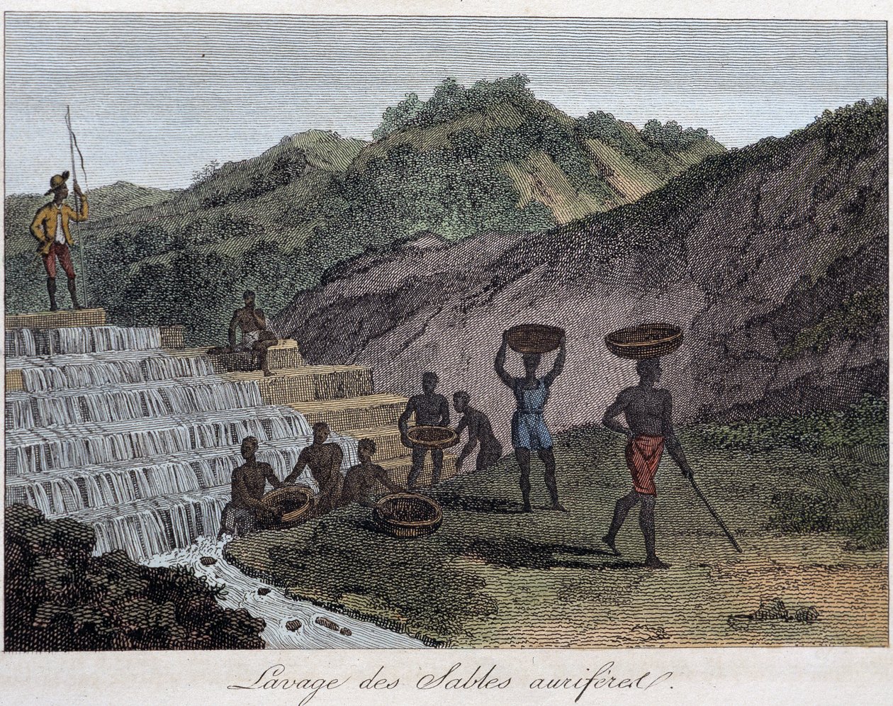 Vasking av blåsand - "" The World in prints or Geography of the five parts of the world"" av Chevalier de Roujoux av French School
