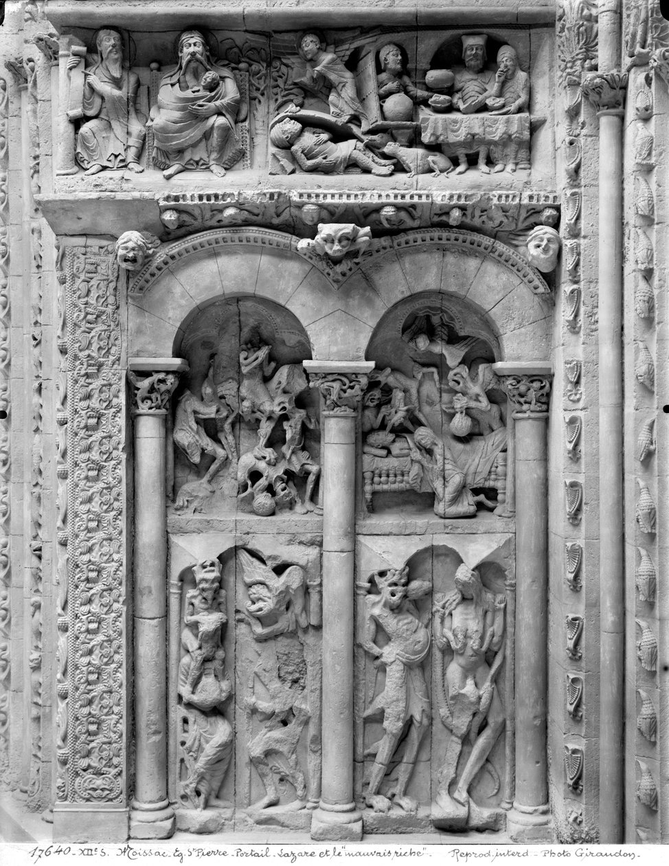 Lasarus og den rike mannen, fra sørportalen, ca. 1130 av French School