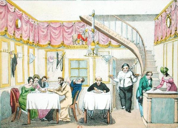 Le Boeuf a la Mode, rue Valois, Paris, fra Le Gout du Jour, ca. 1830 (se også 175977) av French School