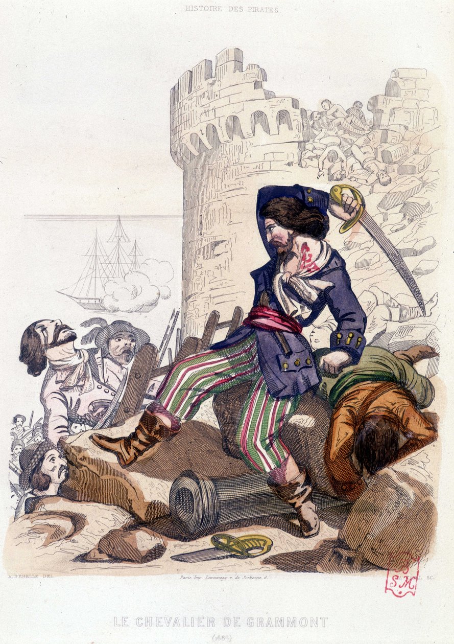 Le Chevalier de Grammont 1686 i "History of the pirates and corsairs of the Ocean and the Mediterranean" av P. Christian, Paris, D. Cavaillés ed. Bind 2 1847 av French School