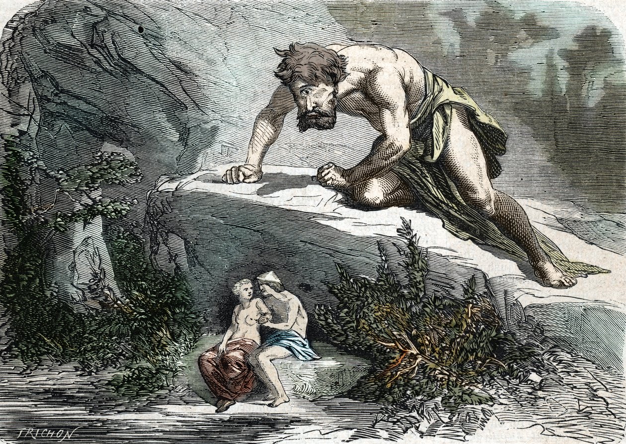 "Le Cyclops Polypheme overraskende Galatee et Acis" (gravering) 1864 av French School