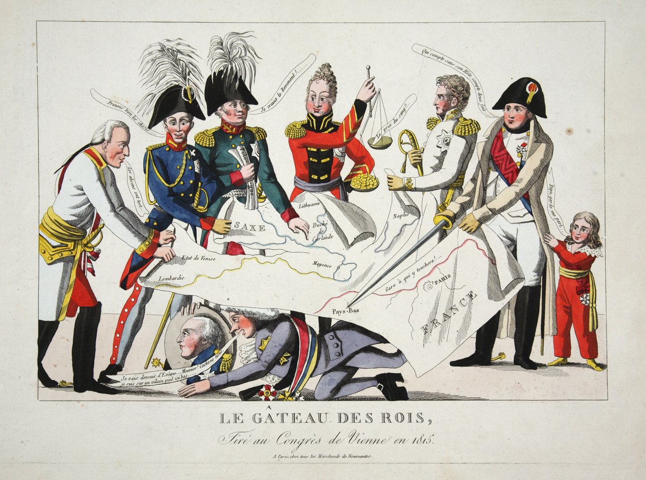 Le Gateau des Rois, tegnet på kongressen i Wien i 1815, pub. av French School