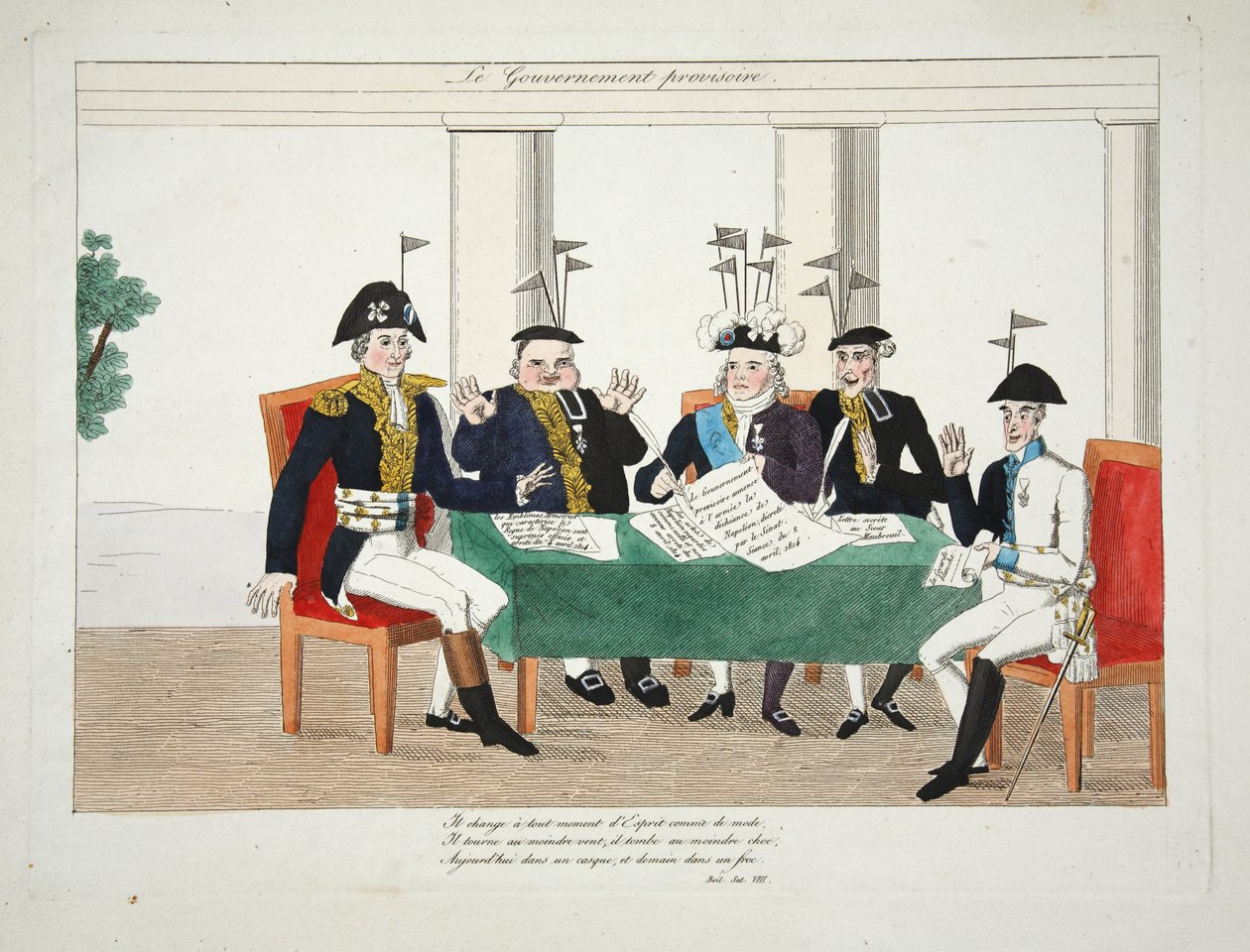 Le Gouvernement Provisoire, pub. 1814 (håndfarget gravering) av French School