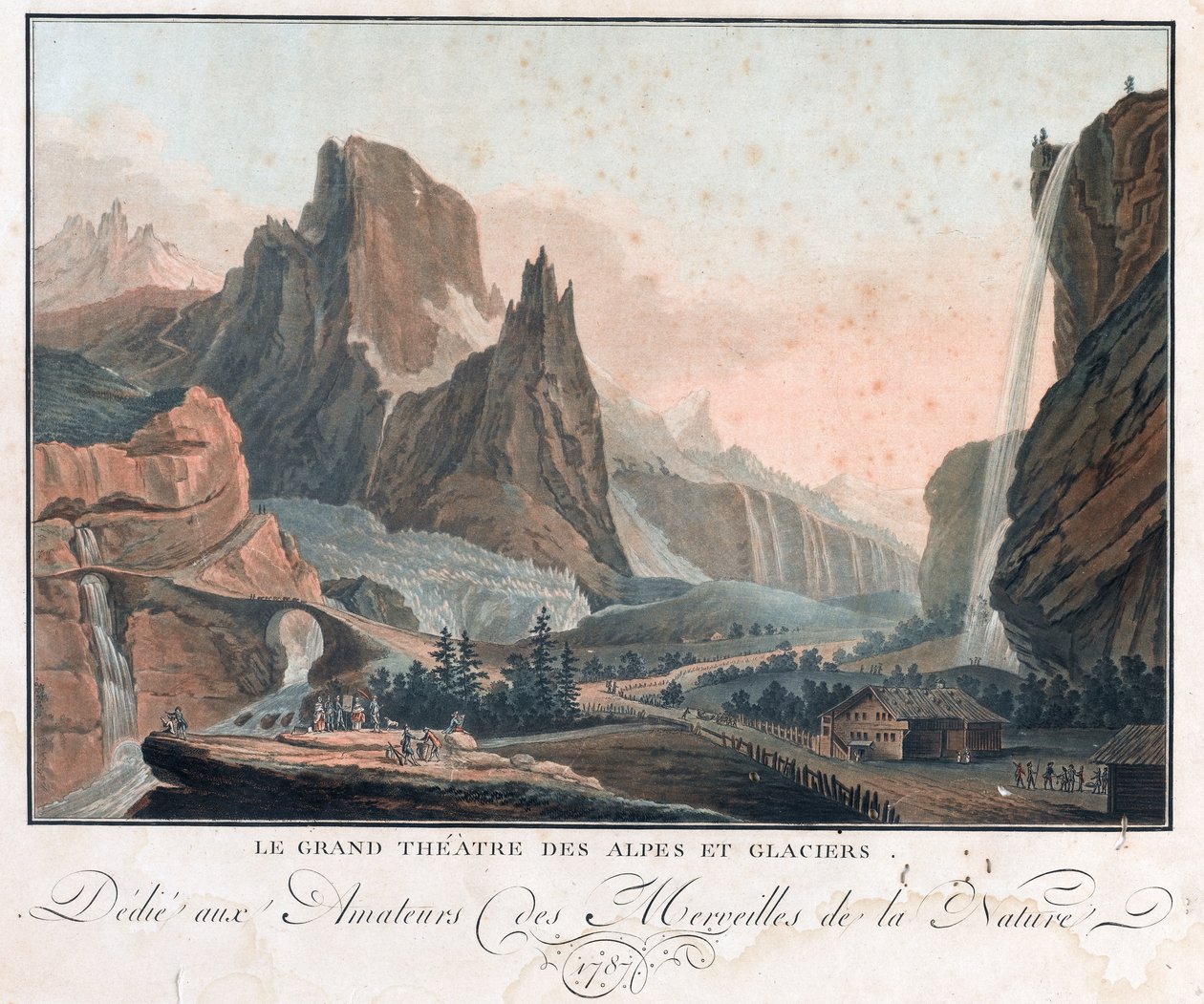 Det store teateret i Alpene og isbreene, 1787 (etsing og bekjentgjøring) av French School