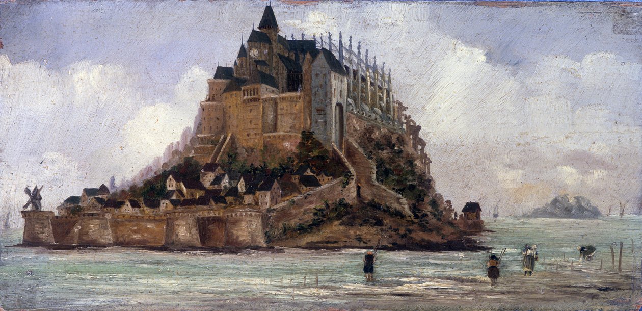 Le Mont Saint-Michel en lav hoppe - olje på panel, anonym av French School