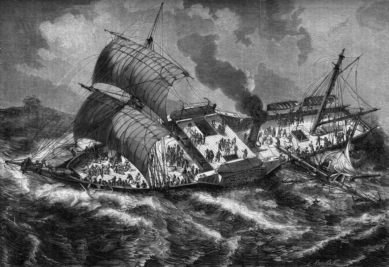 ""Vauban"", fransk slagskip, mister masten sin under en storm av French School