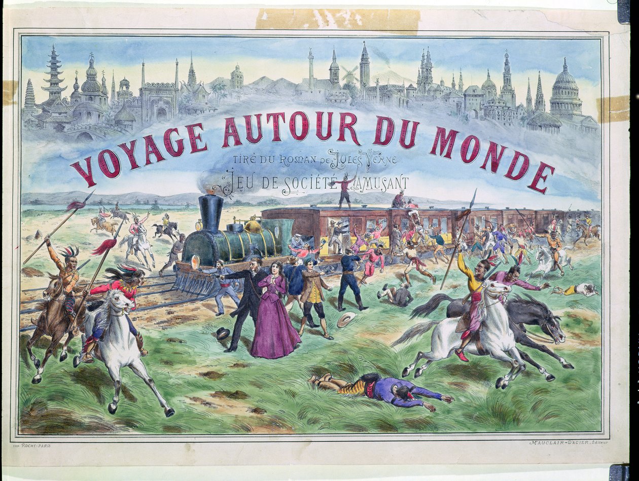 Le Voyage Autour du Monde, omslag til en boks for et spill basert på Around the World in 80 Days av Jules Verne (1828-1905) av French School
