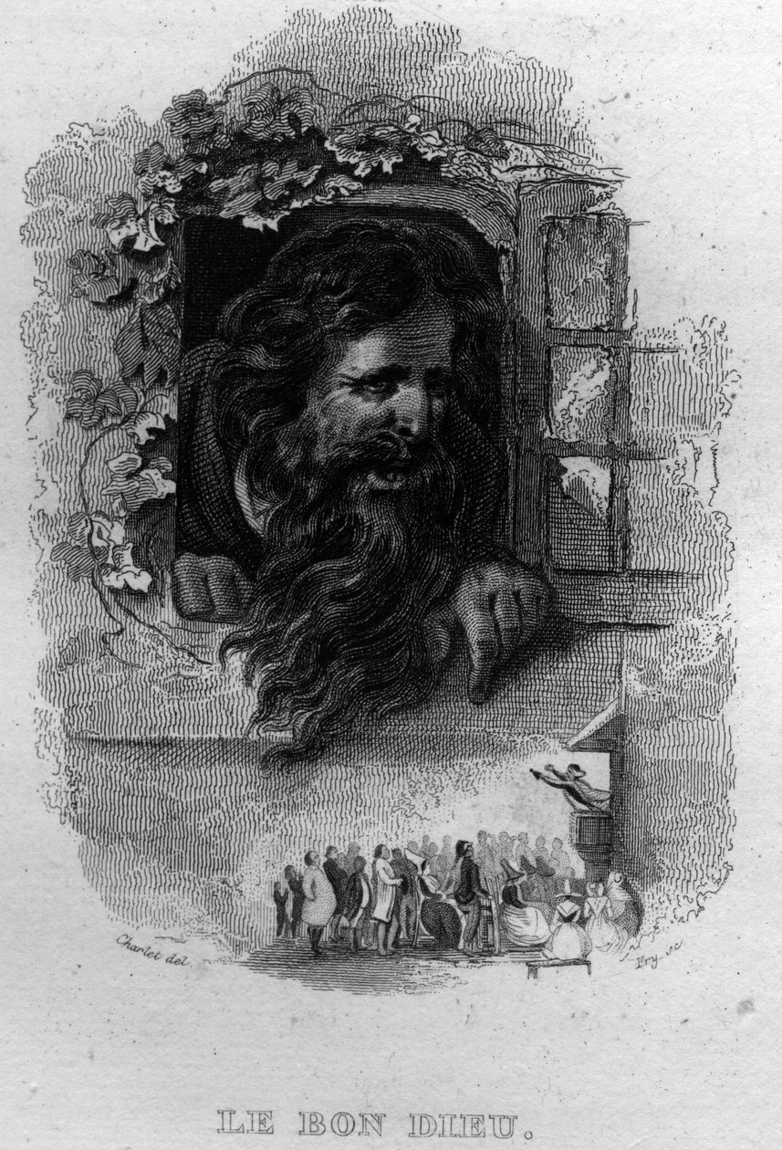Le bon dieu Chanson de Beranger in “” Oeuvres completes”” (1834) by Pierre Jean de Beranger (1780-1857), French poet and songwriter. av French School