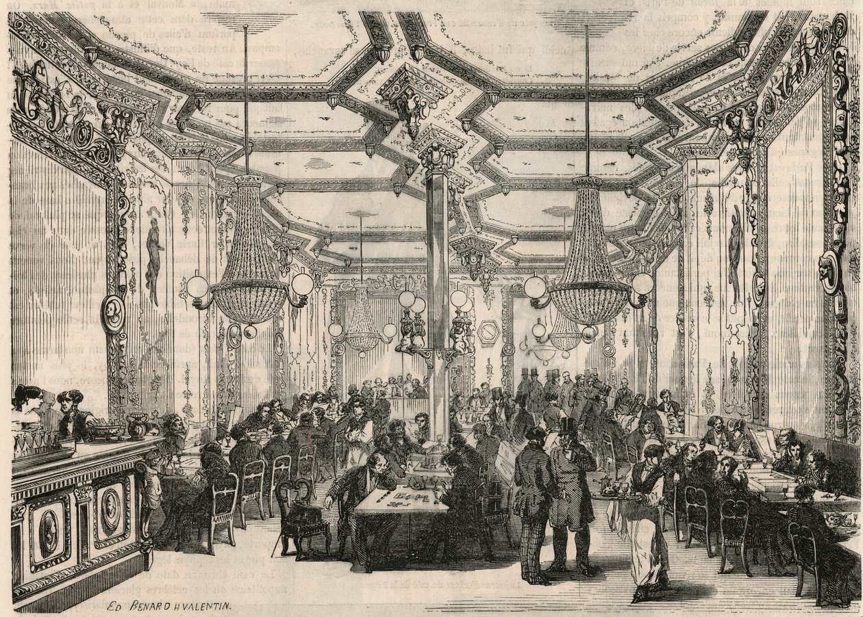 Pierron-kafeen i Paris på 1800-tallet - Gravering i "Tableau-de-Paris" av Edmond Texier 1852 av French School