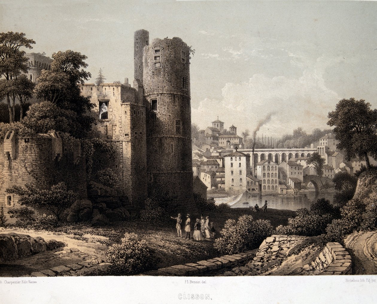 Clisson Castle - Litografi av French School