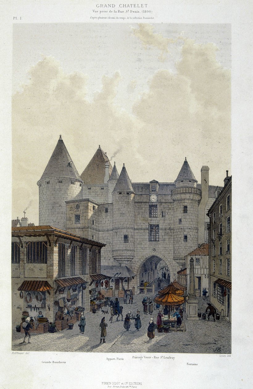 Le grand Chatelet ved rue St Denis i 1800 - i "Paris gjennom tidene: tempelet og rue Royale", sent på 1800-tallet av French School