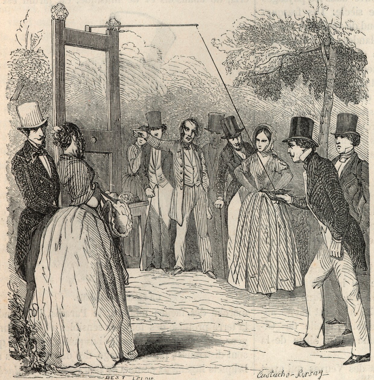 Duespillet i Mabille-hagen i Paris på 1800-tallet - Gravering i "" Tableau-de-Paris"" av Edmond Texier 1852 av French School