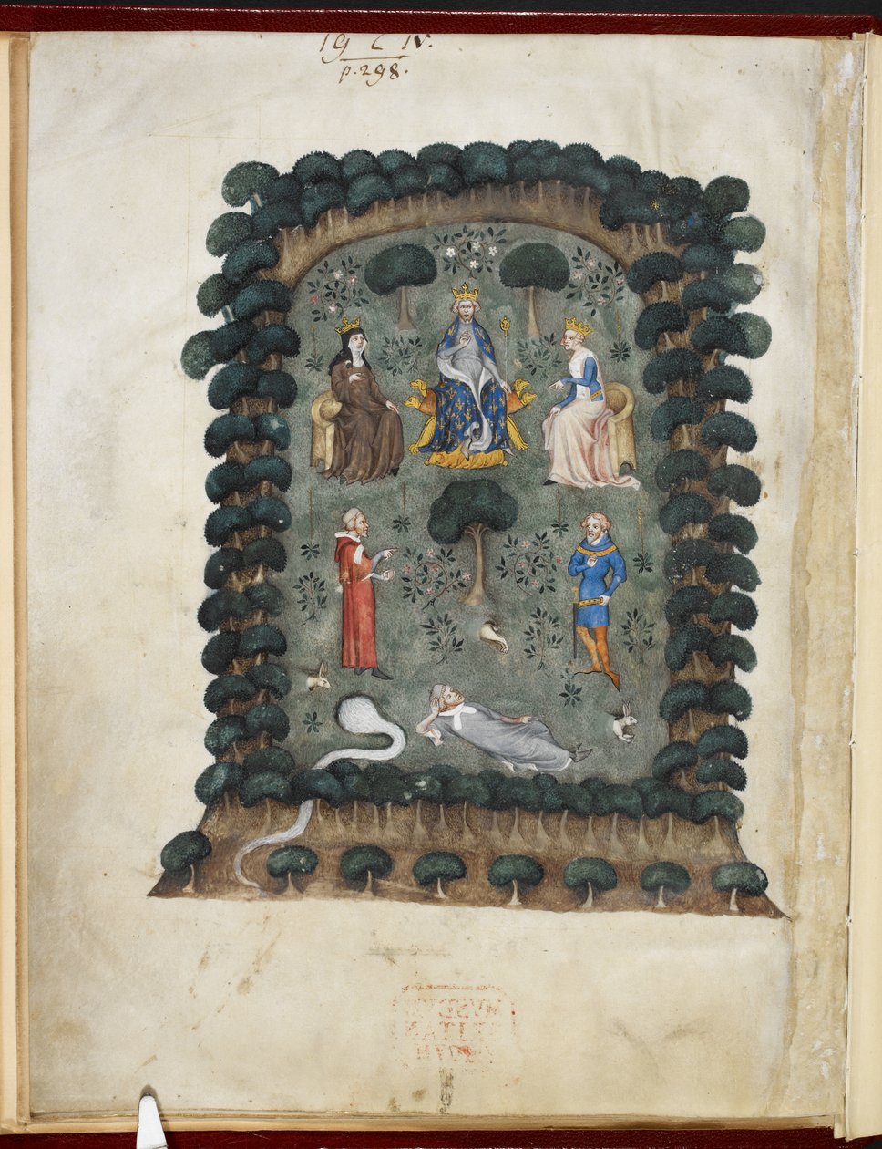 Le songe du vergier, tilskrevet Évrart de Trémaugon, Royal MS 19 C IV, f.1v av French School