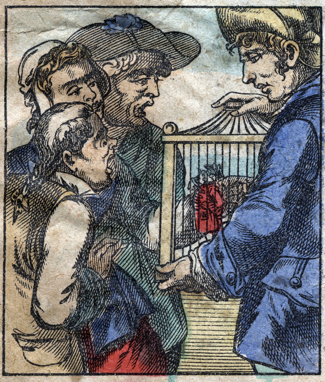 Lemuel Gulliver, in a cage is shown to the giants of Brobdingnag. Illustration for “” Gulliver