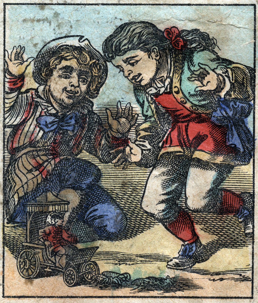 Lemuel Gulliver brukes som leketøy av de gigantiske barna i Brobdingnag. Illustrasjon for "" Gulliver