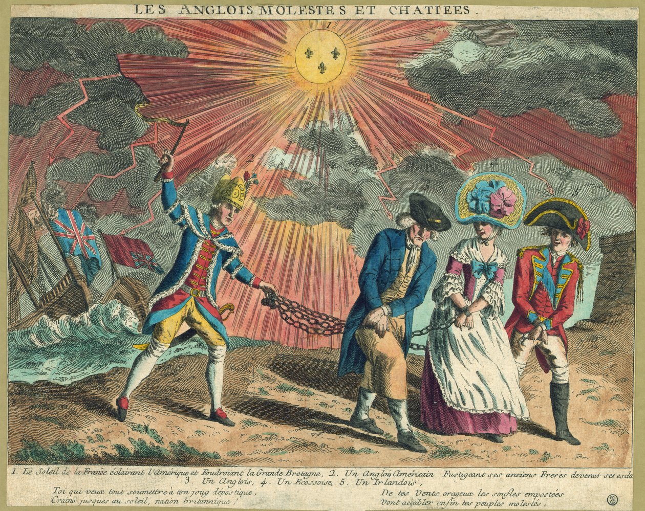 The English Molestes and Chatiees, pub. 1779 (håndfarget gravering) av French School