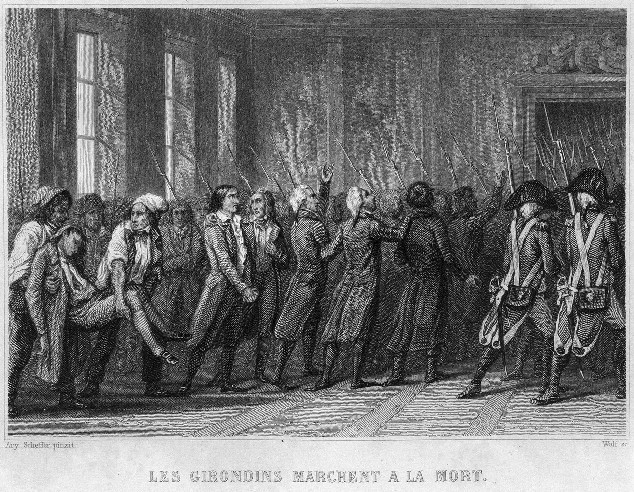 Les Girondins marsjerer til døden - i "" Revolution francaise"" av Thiers. 1800-tallet av French School