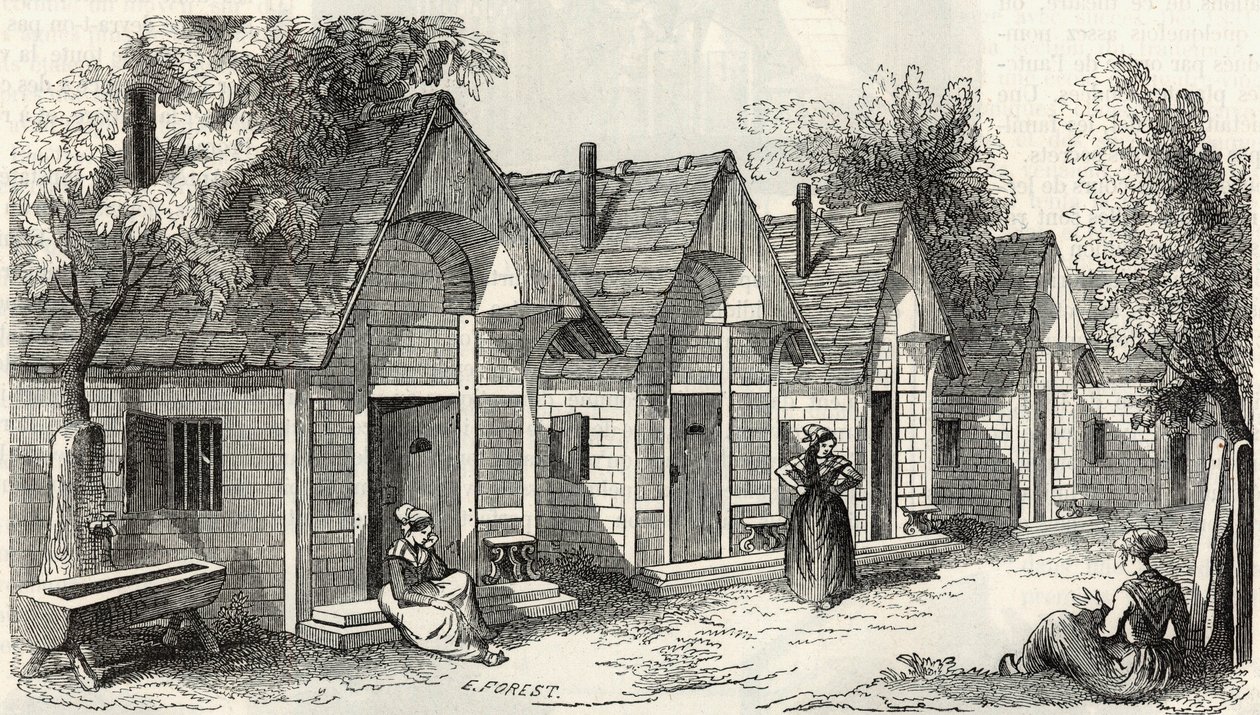Les chalets de la Salpetriere pour les folles agitees - Engraving in “Tableau-de-Paris” by Edmond Texier 1852 av French School