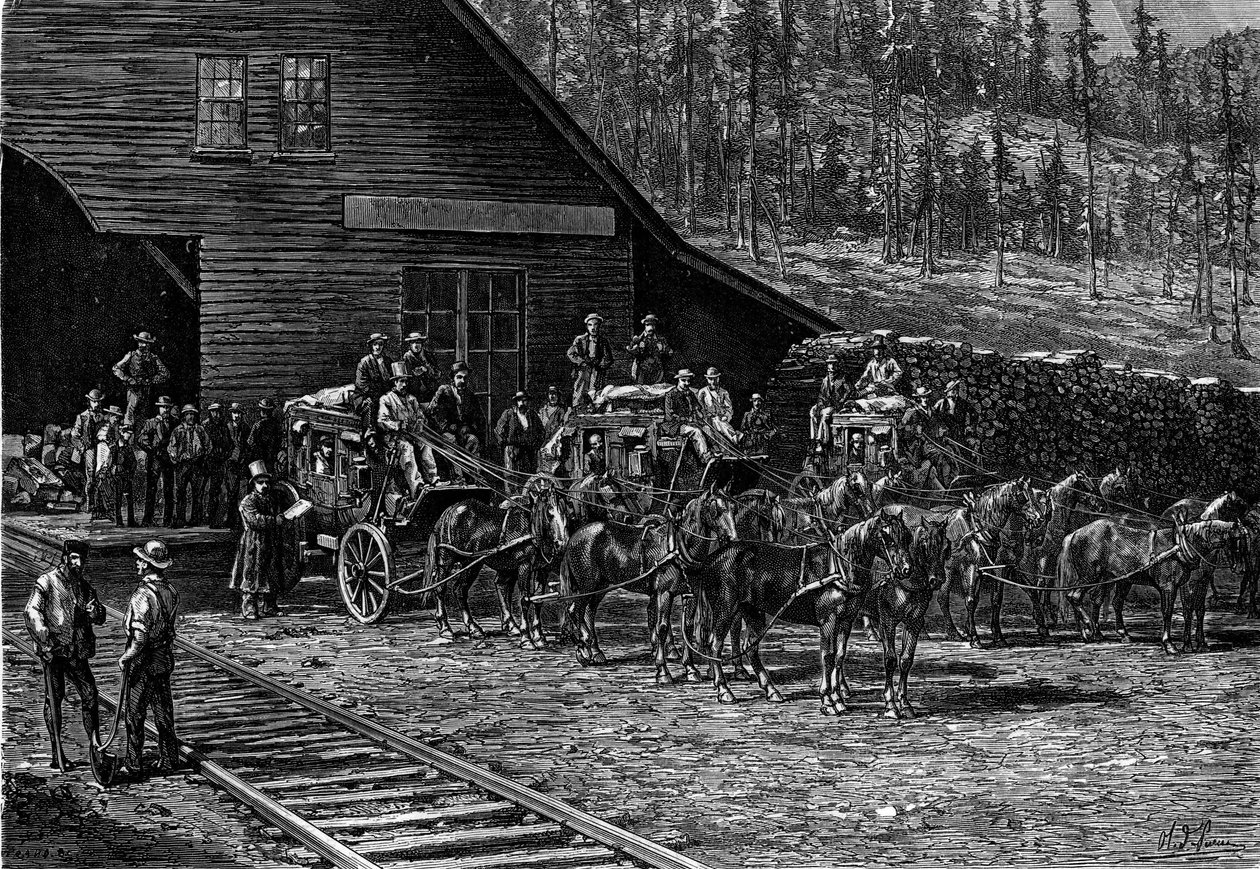 Stagecoaches of the Far West. Gravering i «The Journal of Youth» av French School