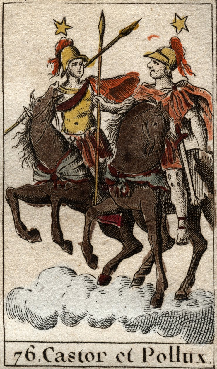 Les dioscures Castor et Pollux (Castor og Pollux the Dioscuri (Dioskouroi) Fra "Mythologie de la jeunesse" av Pierre Blanchard 1803 av French School