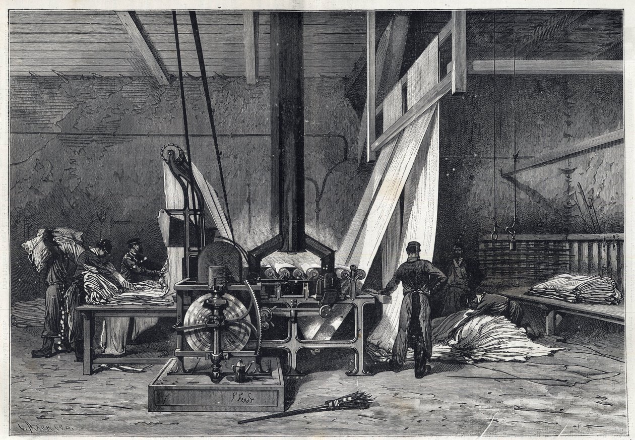 Les grandes usines - Dyeing erie Boutarel a Clichy la Garenne - Le mesh des Etoffes - engraving from 1869 av French School